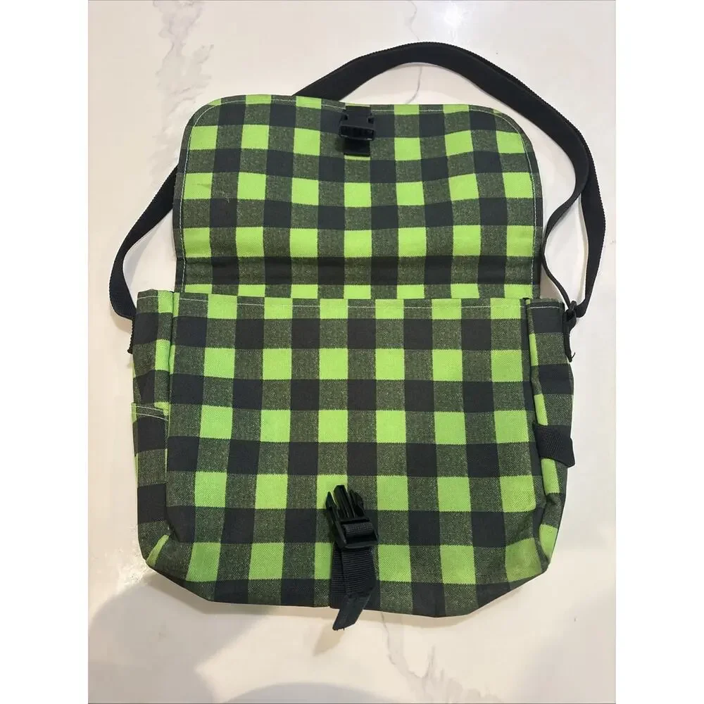 Vintage Green Gray Black Plaid Print YakPak Backpack Messenger Bag